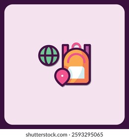 Travel Backpack Icon Illustration Global Trip Journey