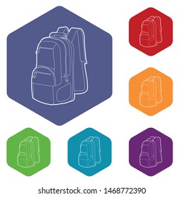 Travel backpack icon in outline style isolated on white background vector illustration