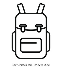 Vector de contorno de icono de mochila de viaje. Protección de la seguridad. Yoga de finanzas activas