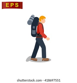 travel backpack icon, vector tourist icon, isolated tourist with backpack