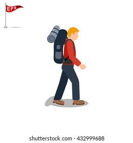 travel backpack icon, vector tourist icon, isolated tourist with backpack