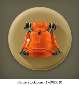 Travel backpack, long shadow vector icon