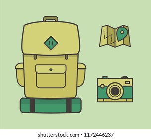 Travel backpack with map and camera