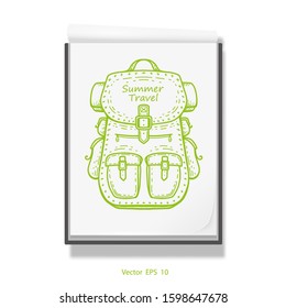 Travel backpack .Open notebook for drawing .White sketchbook .Rest, vacation Vector illustration .	