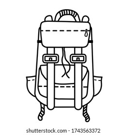 Travel backpack for sports and leisure. Vector illustration line, contour. Travel stuff.