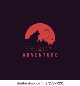 travel badge with pine trees textured vector illustration and "adventure" inspirational, animal deer vector, animal wolf vector, logo vector