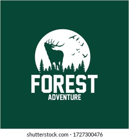 travel badge with pine trees textured vector illustration and "forest adventure" inspirational, animal deer vector, animal wolf vector, logo vector