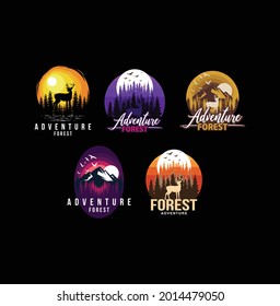 travel badge with pine trees textured vector illustration and inspirational, animal deer vector, animal wolf vector, logo vector