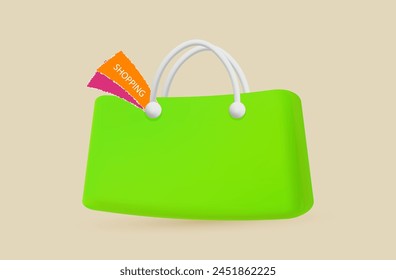 Travel bag with badge. Suitcase, hand luggage. Women's bag for shopping. A fashionable accessory for trips and travel. Isolated icon, big luggage. Vector 3d.