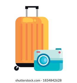 travel bag with camera design, trip tourism and journey theme Vector illustration