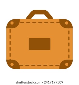 Travel bag carry-on luggage for traveling on a train, bus, or plane. Brown  bag in retro style, business briefcase. Flat vector illustration isolated on white background.
