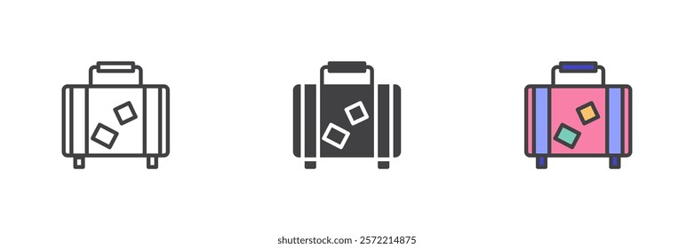 Travel bag different style icon set. Line, glyph and filled outline colorful version, outline and filled vector sign. Baggage, luggage symbol, logo illustration. Vector graphics