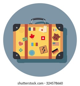 travel bag flat icon in circle