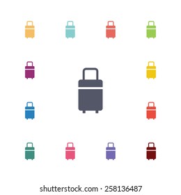 travel bag flat icons set. Open colorful buttons 