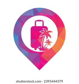 Travel Bag gps shape concept vector logo design template. Coconut tree with suitcase logo design template concept.