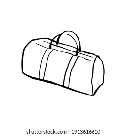 Travel bag, hand luggage. Vector hand drawn line art travel bag