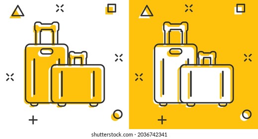 Travel bag icon in comic style. Luggage cartoon vector illustration on white isolated background. Baggage splash effect business concept.