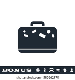 Travel bag icon flat. Black pictogram on white background. Vector illustration symbol and bonus button