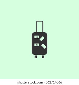 Travel bag icon flat. Grey vector symbol on green background