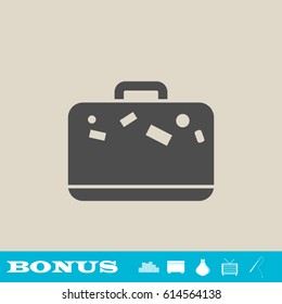 Travel bag icon flat. Grey pictogram on light background. Vector illustration symbol and bonus button real estate, ottoman, vase, tv, fishing rod