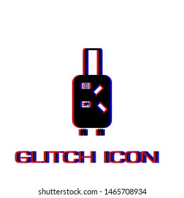Travel bag icon flat. Simple pictogram - Glitch effect. Vector illustration symbol