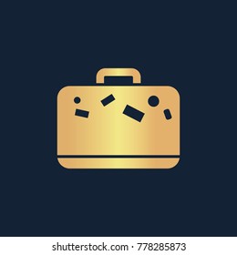 Travel bag icon flat. Simple gold pictogram on dark background. Vector illustration symbol