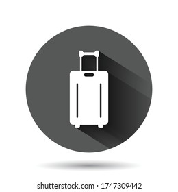 Travel bag icon in flat style. Luggage vector illustration on black round background with long shadow effect. Baggage circle button business concept.
