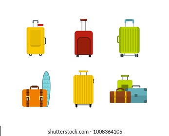Travel bag icon set. Flat set of travel bag vector icons for web design isolated on white background