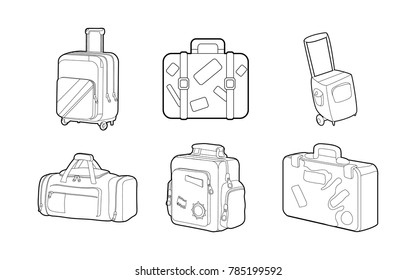 Travel bag icon set. Outline set of travel bag vector icons for web design isolated on white background
