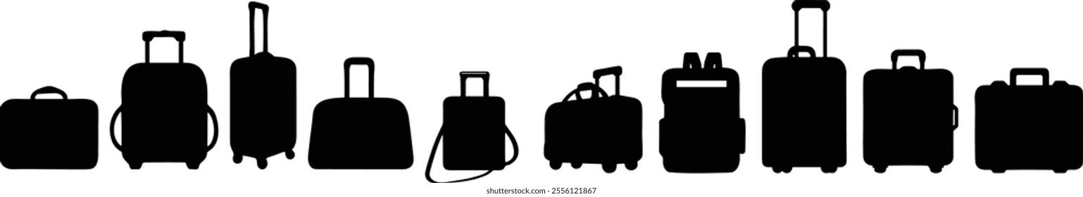 Travel bag icon set. vacation, tourism and luggage symbol. Baggage and suitcase collection vector