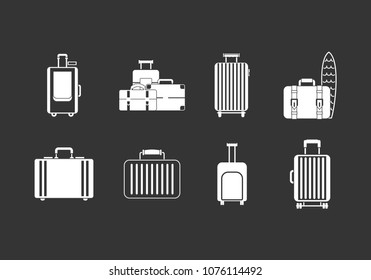 Travel bag icon set vector white isolated on grey background 
