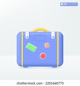 travel bag icon symbols. Suitcase, trip planning, service, Tourism and travel concept. 3D vector isolated illustration design. Cartoon pastel Minimal style. You can used for design ux, ui, print ad.