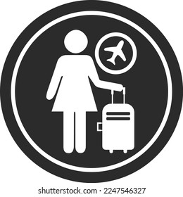 Travel with bag icon, tourist icon black vector