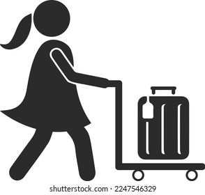 Travel with bag icon, tourist icon black vector