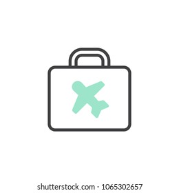 Travel bag icon vector, linear flat sign, bicolor pictogram, green and gray colors. luggage bags in airport symbol, logo illustration