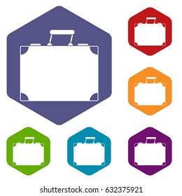 Travel bag icons set hexagon isolated vector illustration