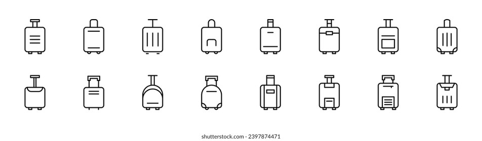 Travel bag line icon. Luggage icon set. Travel baggage collection. Line travel bag icon set. Editable stroke. Vector illustration.