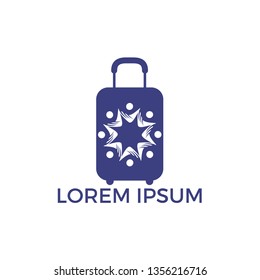 Travel bag and people vector logo design. Travel logo design vector template. Unique travel and union, help, connect, team logotype design template.
