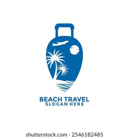 Travel Bag resemble Location maps shape with Beach logo vector, Travel logo icon design template