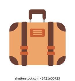 Travel bag in retro style. Leather bag vacation luggage concept. Flat vector illustration isolated on white background.