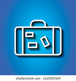 Travel bag simple icon vector. Flat design. White icon with shadow on blue background.ai
