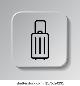 Travel bag simple icon. vector. Flat design. Black icon on square button with shadow. Grey background.ai