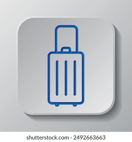 Travel bag simple icon. vector. Flat design. Paper cut design. Cutted blue symbol with shadow. Gray badge button, gray background.ai