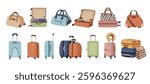 Travel bag and suitcase set in flat style. Vector illustration