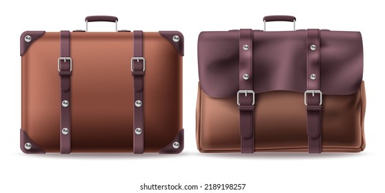 Travel bag suitcase vector set design. Handbag vintage collection for business trip flight isolated in white background. Vector Illustration.