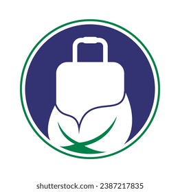 Travel bag and tree logo design. Leaf with Suitcase logo design concept vector.