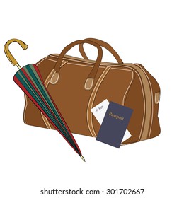travel bag umbrella passport ticket vector
