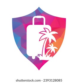 Travel Bag vector logo design template. Coconut tree with suitcase logo design template concept.