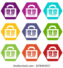 Travel bag vintage icons 9 set coloful isolated on white for web