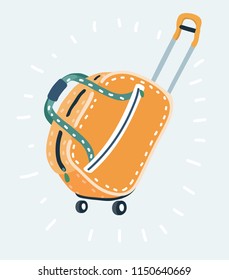 Travel bag with wheels for journey. Bag for groceries and shopping. Vector cartoon illustration in modern concept.